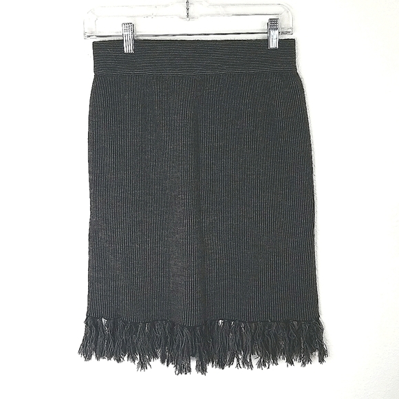 Kenar Dresses & Skirts - KENAR Black/Gray Pinstripe Wool/Acrylic Soft Fringe Tassel Skirt, size S